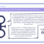 Anonymous asked: Cal, how did you get hired on Dirtball, and what's your job there? Calcery: I had previously been the overseer for a large microgravity recycling station. When Ixion inquired about on-planet work, I was interested, but conflicted about leaving. I compromised by budding off this individual, Calcery, to work at IRP. My parent iteration, Calcine, stayed at the microgravity plant. We keep in touch. My job on Ixion-3... or "Dirtball," haha, was not a huge change of pace. I managed IRP's fleet of autonomous harvesting vehicles. During the workday I actively controlled the vehicles, and during my off hours they followed autonomous routines I programmed for them.