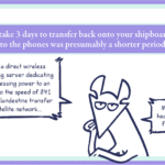 Eel asked: Bip, why does it take 3 days to transfer back onto your shipboard servers if the original transfer to the phones was presumably a shorter period of time? Bip: Hmmm... why does a direct wireless transfer from a 20 rig server dedicating almost all of its processing power to an upload not compare to the speed of 841 phones attempting a clandestine transfer over a spotty satellite network... Maybe if we put our heads together, we can figure this one out...